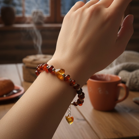 bracciale inserto doppio cuore indossato