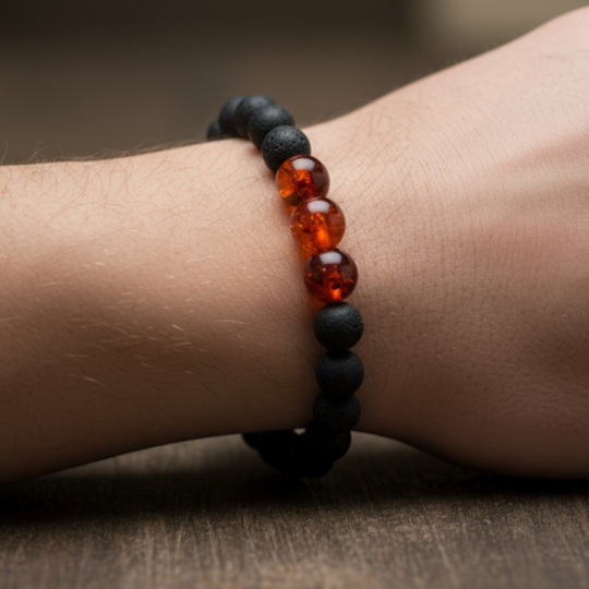 bracciale inserti cognac indossato