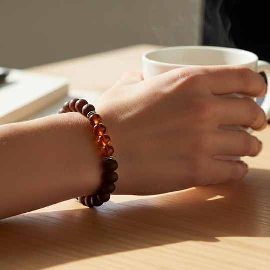 bracciale inserti cognac indossato