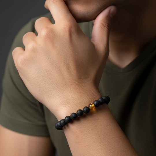 bracciale inserto singolo cognac indossato